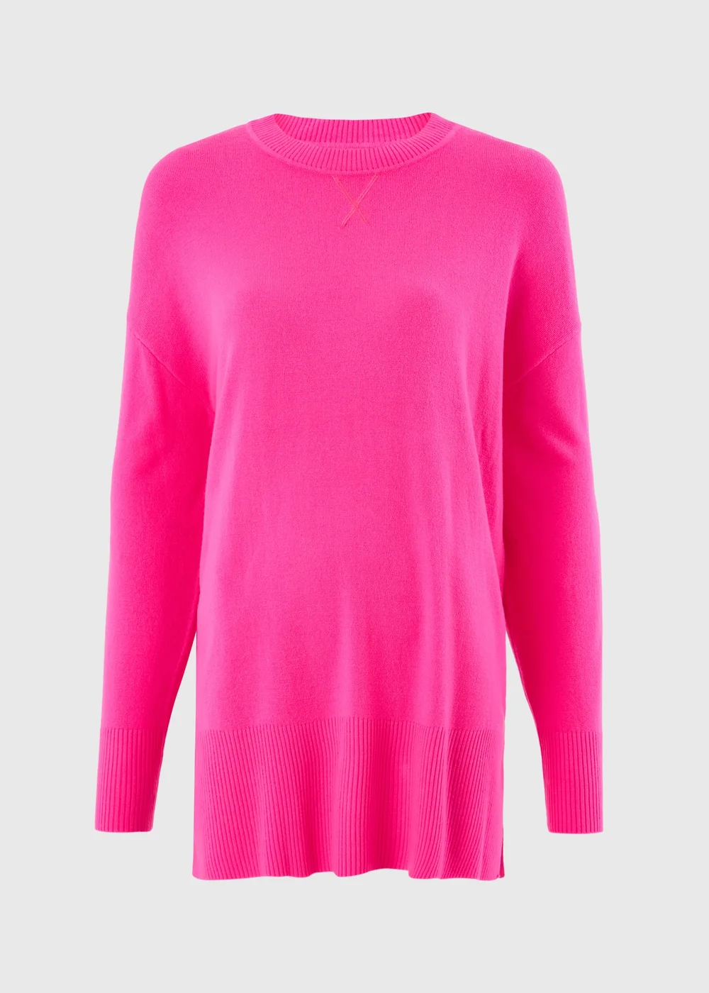 Pink Knitted Crew Neck Longline Top - XS Image 5
