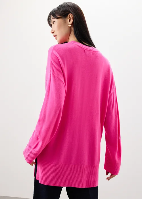 Pink Knitted Crew Neck Longline Top - XS Image 2
