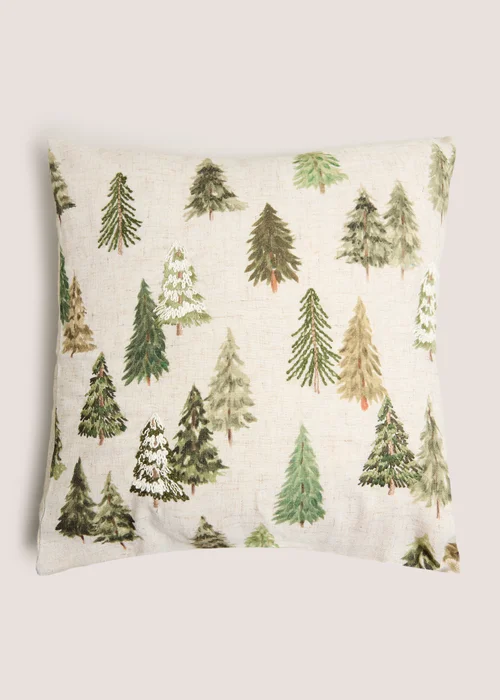 Cream Christmas Tree Embroidered Cushion Image 1