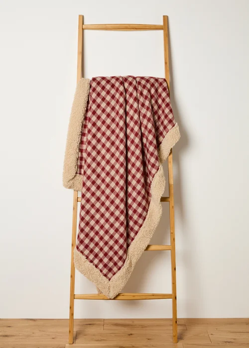 Red Tartan Sherpa Fleece Throw Image 1