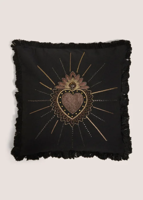 Black Sacred Heart Embellished Cushion Image 1