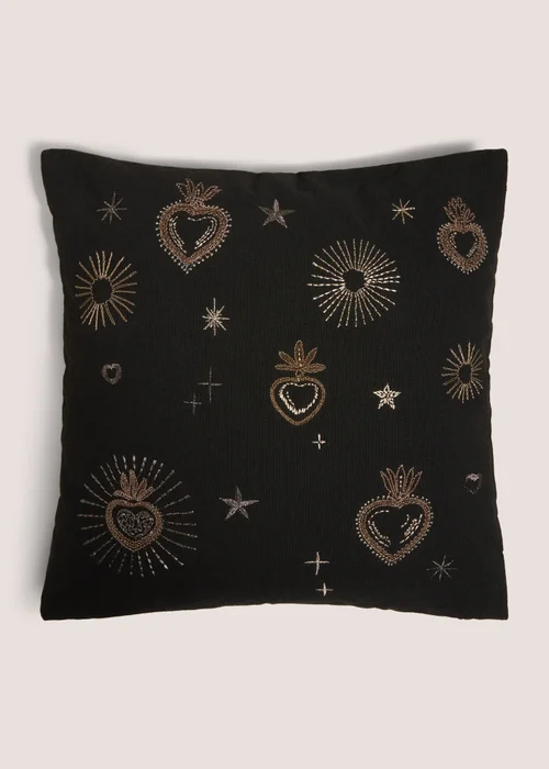 Black Gold Embellished Cushion Image 1