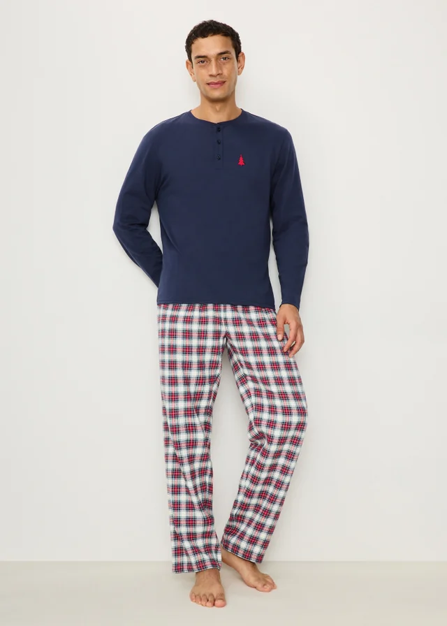 Navy Check Matching Family Christmas Pyjamas