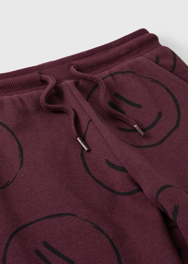 Boys Burgundy Smiley Face Jogging Bottoms (1-8 yrs)