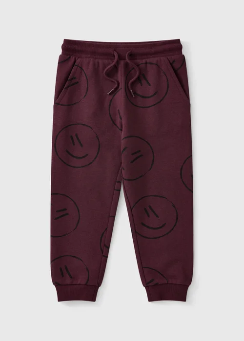 Boys Burgundy Smiley Face Jogging Bottoms (1-8 yrs) - 1-1.5 Yrs Image 1
