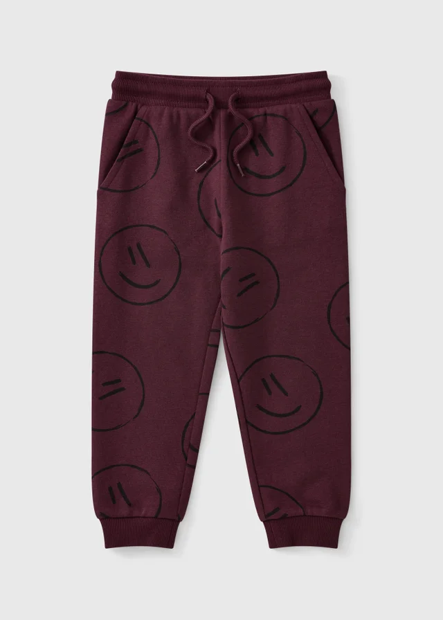 Boys Burgundy Smiley Face Jogging Bottoms (1-8 yrs)