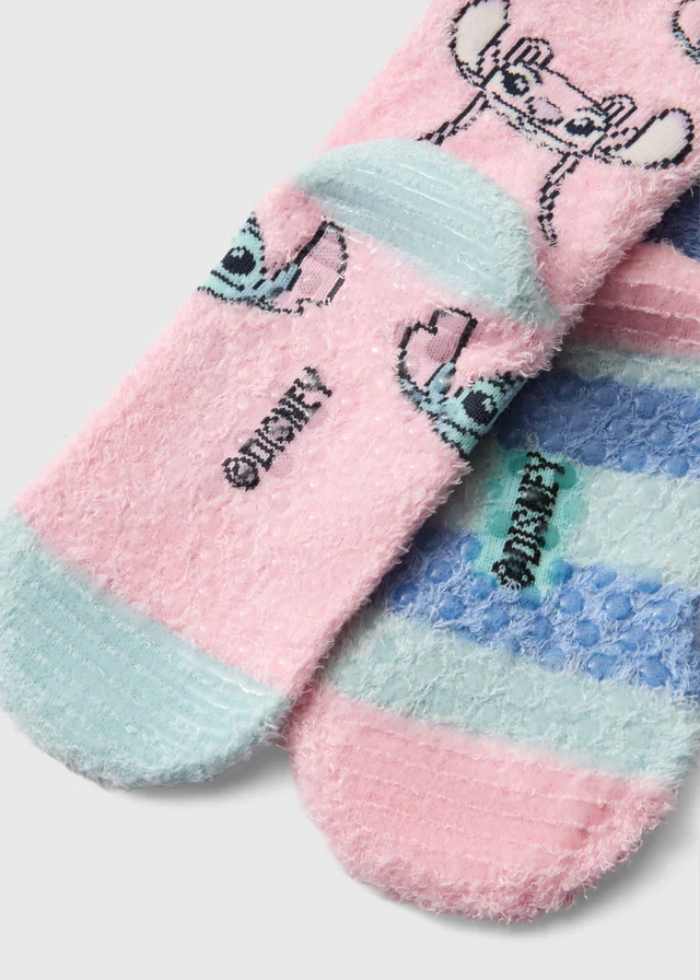 2 Pack Girls Pink Stitch Slipper Socks (Younger 4-Older 12)