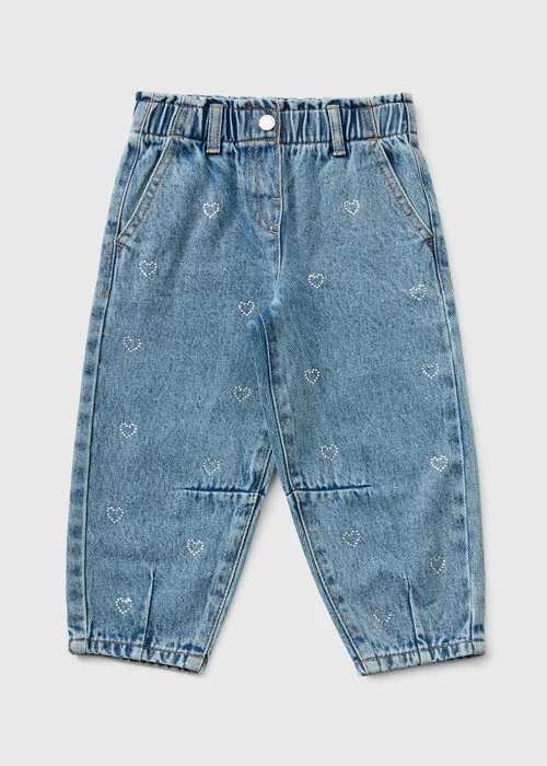 Girls Blue Gemstone Heart Jeans (1-8yrs) - 1-1.5 Yrs Image 1
