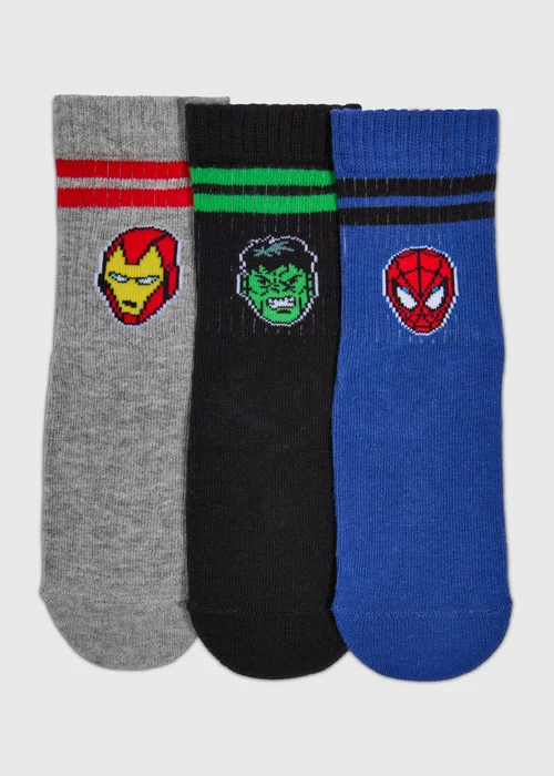 3 Pack Multicoloured Marvel Socks (Younger 4-Older 12) - 6-8.5 Image 1