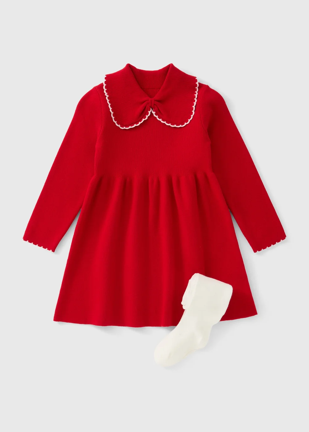 Girls Red Knitted Dress & Tights (1-8yrs) - 1-1.5 Yrs Image 1
