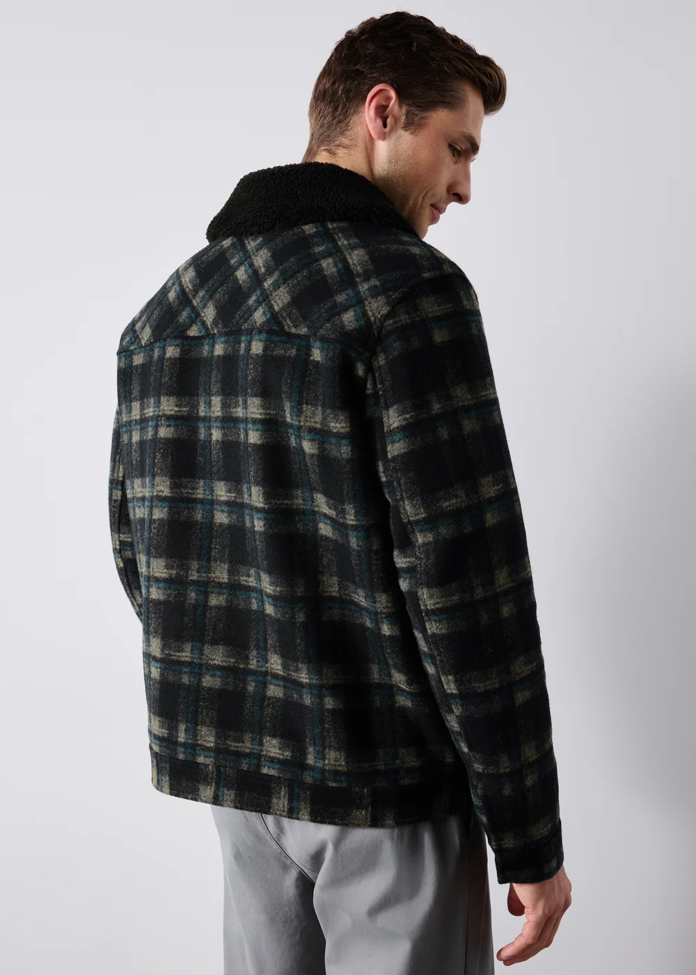 Navy Check Borg Collar Jacket - XS Image 3