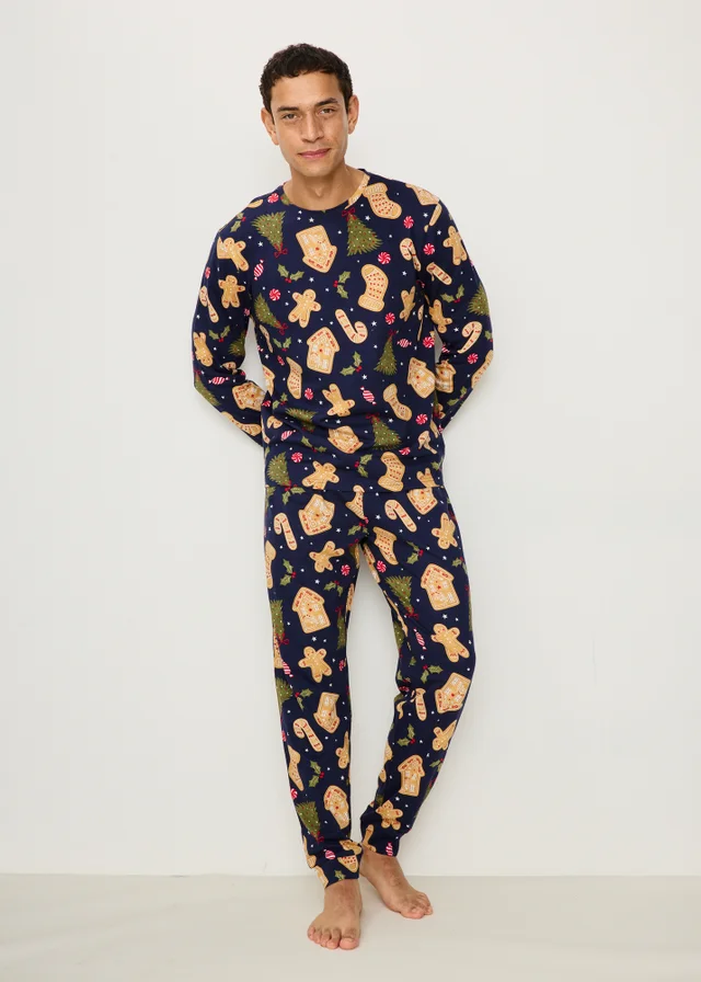 Navy Gingerbread Matching Family Christmas Pyjamas