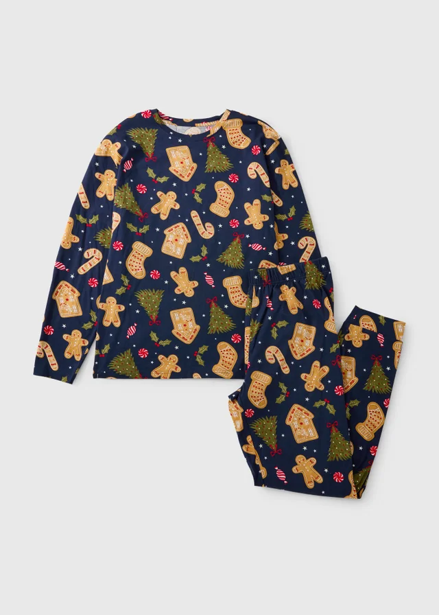 Navy Gingerbread Matching Family Christmas Pyjamas