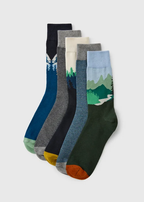 5 Pack Mountain Design Socks - 6-8.5 Image 1