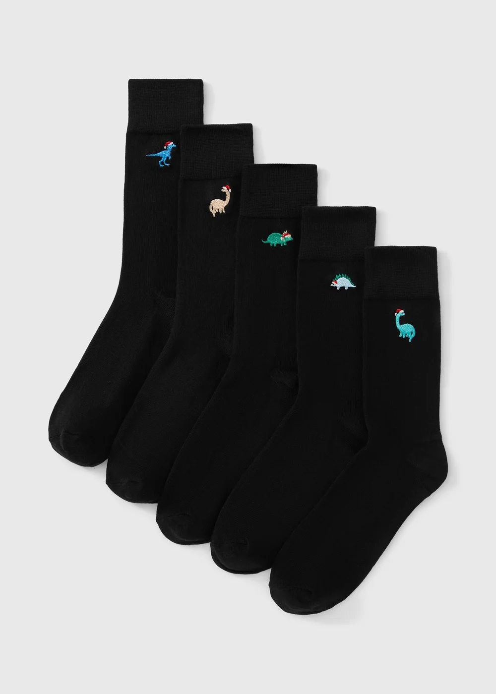 5 Pack Black Christmas Dinosaurs Socks - 6-8.5 Image 1