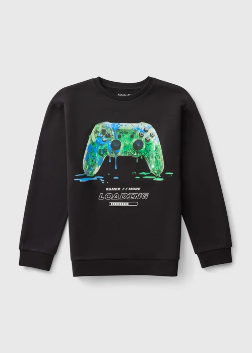 Boys Black Gaming Graphic Sweatshirt (7-15yrs) - 7 Yrs Image 1