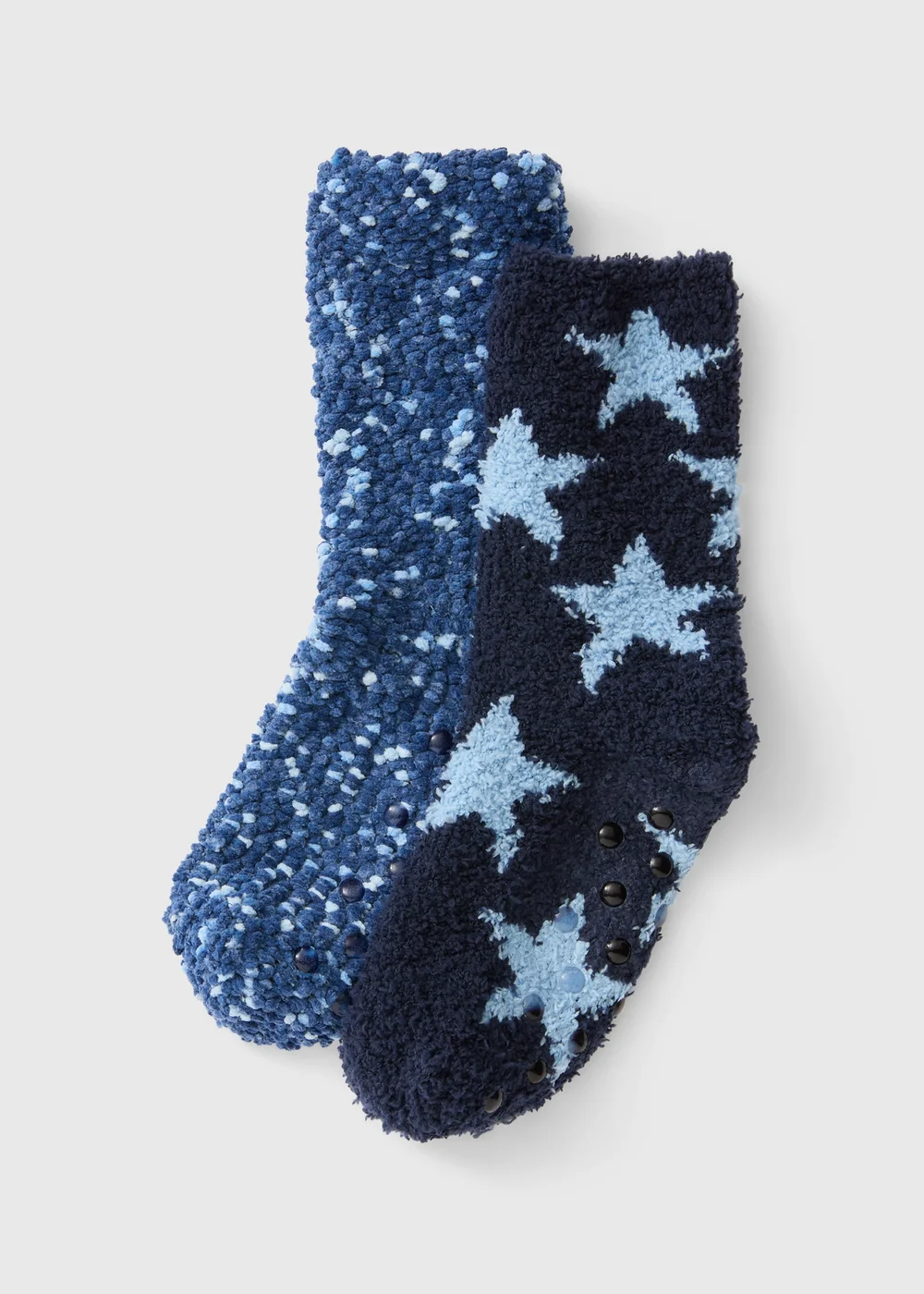 2 Pack Boys Blue Star Fluffy Socks (Younger 6-Older 6.5) - Sizes 9-12 Image 1