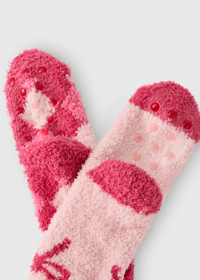 2 Pack Girls Pink Bow Fluffy Socks (Younger 6-Older 6.5)