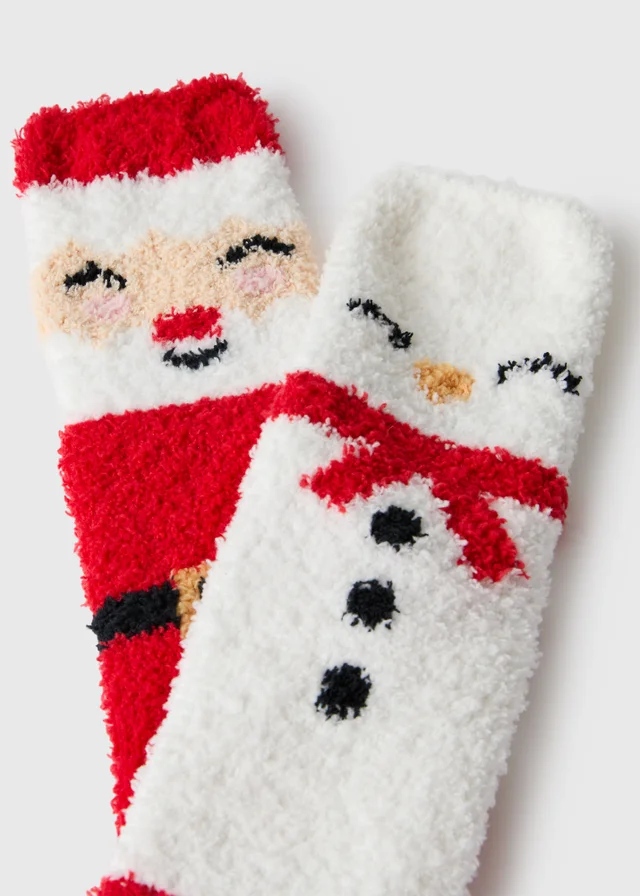 2 Pack Boys Red Fluffy Santa Socks (Younger4-Older 3)
