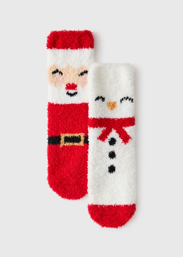 2 Pack Boys Red Fluffy Santa Socks (Younger4-Older 3)