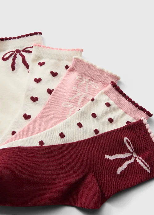 3 Pack Girls Pink Christmas Bow Socks (Younger 4-Older 8) - 6-8.5 Image 2