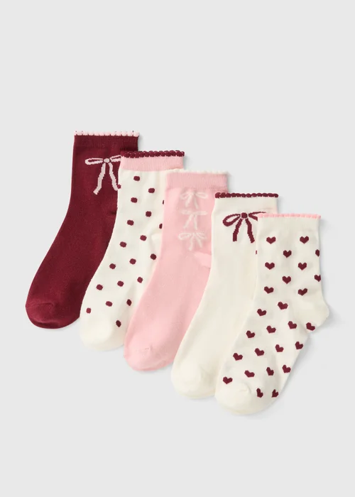 3 Pack Girls Pink Christmas Bow Socks (Younger 4-Older 8) - 6-8.5 Image 1