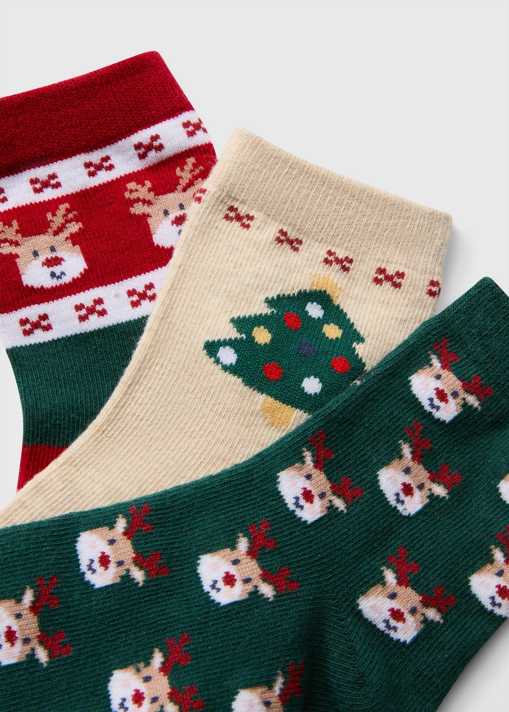 3 Pack Girls Green Christmas Socks (Younger 4-Older 8) - 6-8.5 Image 2