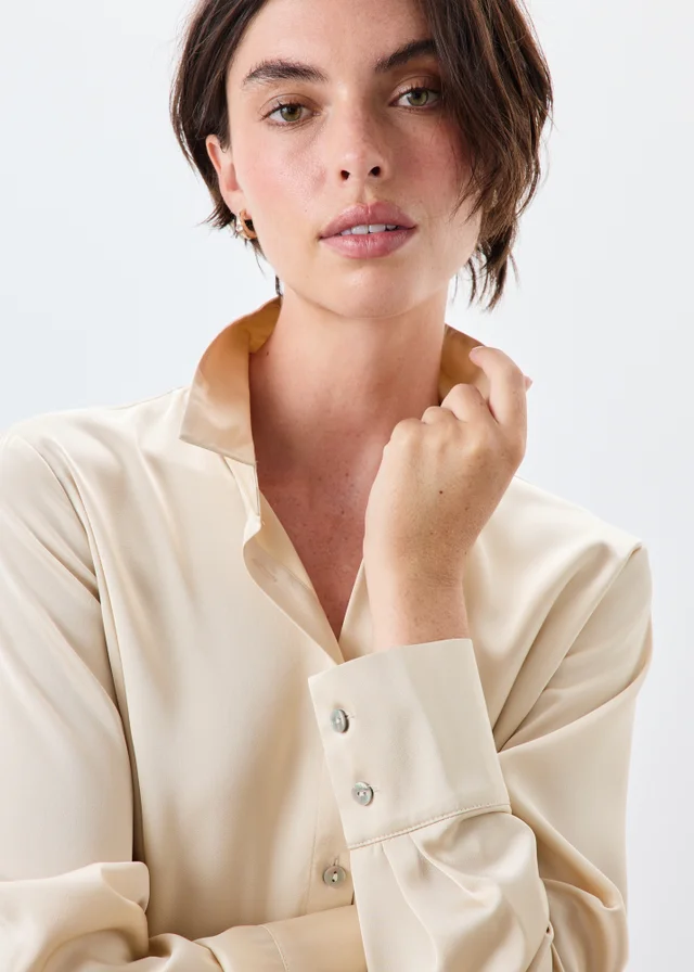 Cream Lace Satin Shirt