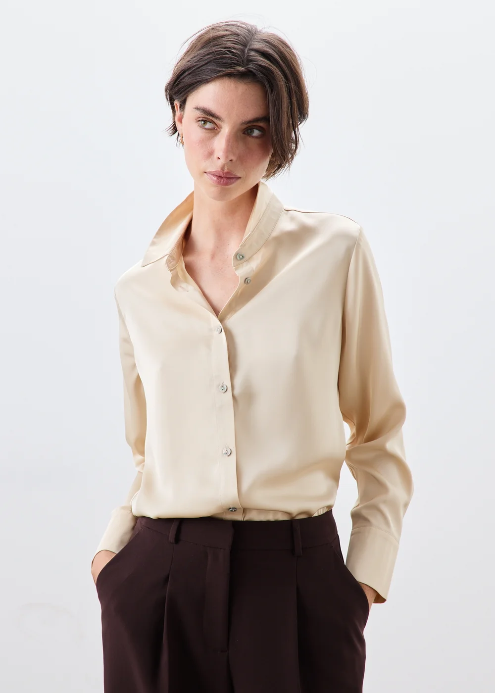 Cream Satin Shirt - 8 Image 1