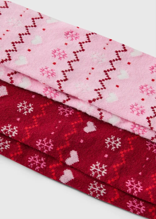 Girls Pink & Burgundy Fair Isle Socks 2 Pack - 2-3 Yrs Image 2