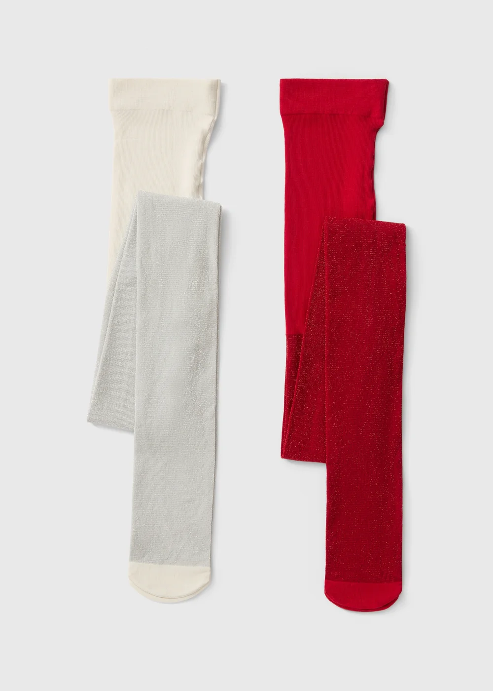 2 Pack Girls Red/Cream Christmas Tights (2-11 Yrs) - 2-3 Yrs Image 1