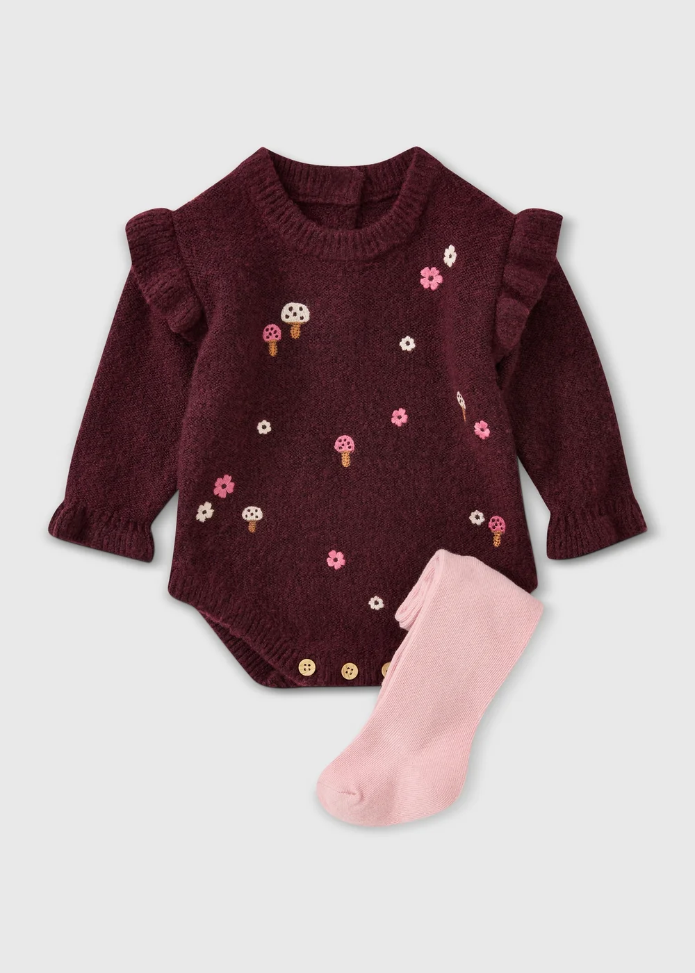 Girls’ Burgundy Floral 2-Piece Set (0-23 mths) - Up to 1 Month Image 1