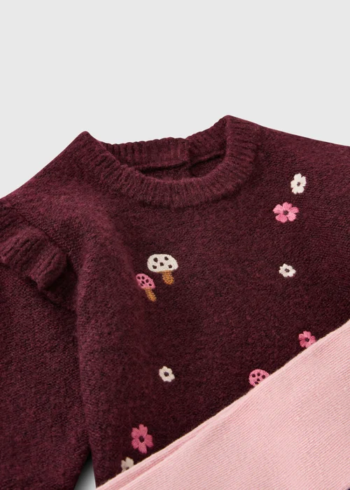 Girls’ Burgundy Floral 2-Piece Set (0-23 mths) - Up to 1 Month Image 2