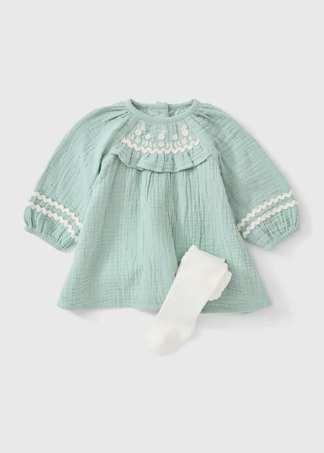 Girls’ Mint Green 2-Piece Dress & Tights Set (0-23 mths)