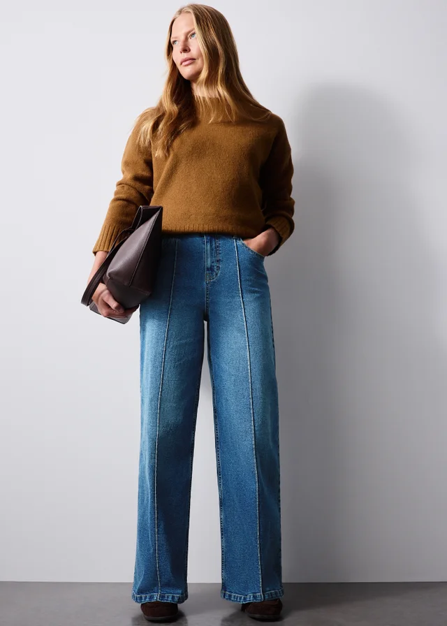 Midwash Exposed Seam Wide leg Jeans