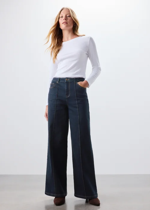 Indigo Exposed Seam Wide Leg Jeans - 24/L29 Image 1