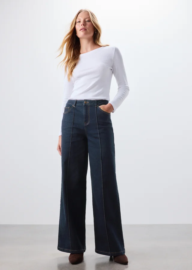 Indigo Exposed Seam Wide Leg Jeans