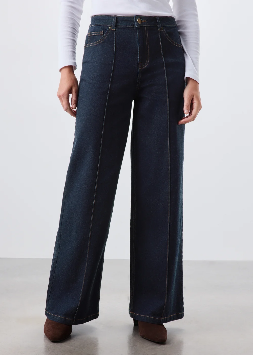 Indigo Exposed Seam Wide Leg Jeans - 24/L29 Image 4