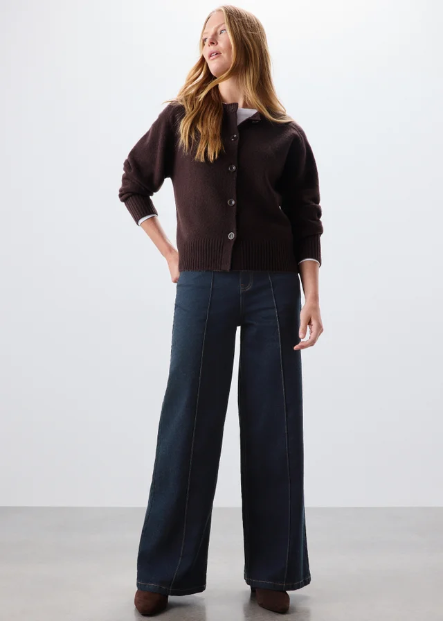 Indigo Exposed Seam Wide Leg Jeans