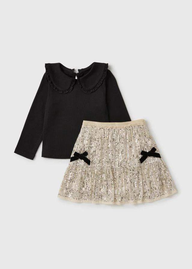 Girls Black/Cream Sequin Top & Skirt Set (1-8 yrs)