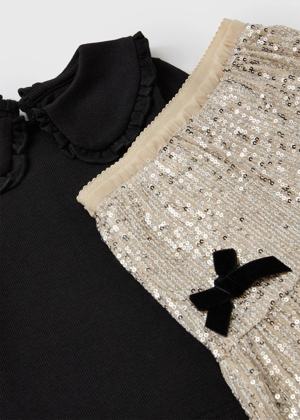 Girls Black/Cream Sequin Top & Skirt Set (1-8 yrs) - 1-1.5 Yrs Image 2
