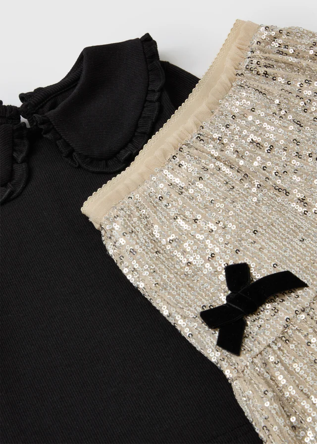 Girls Black/Cream Sequin Top & Skirt Set (1-8 yrs)