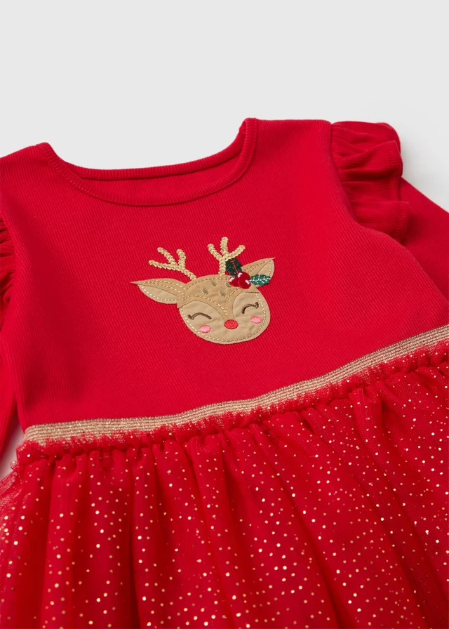 Girls' Red Christmas Reindeer Tutu Dress (1-8 Yrs)