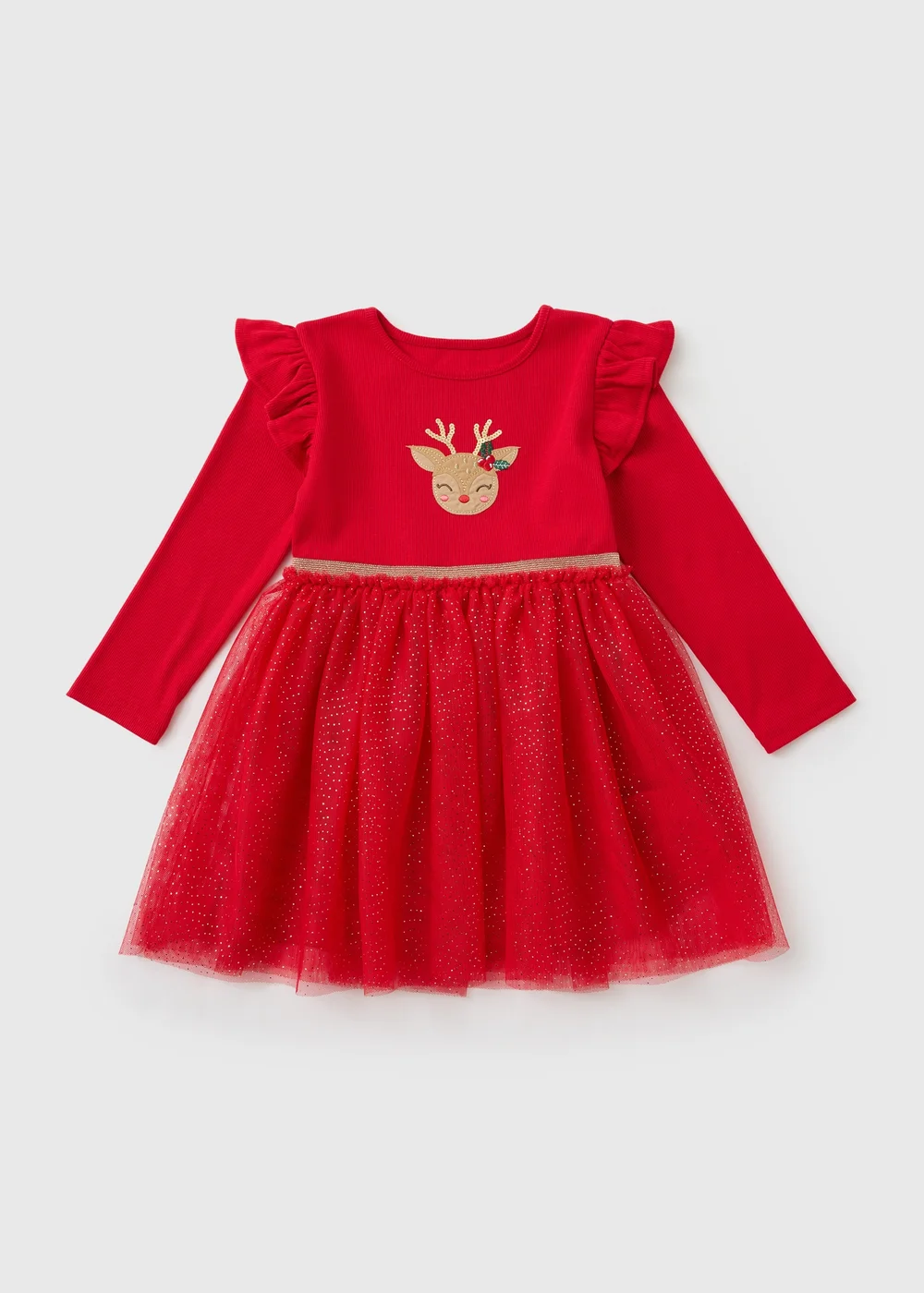 Girls' Red Christmas Reindeer Tutu Dress (1-8 Yrs) - 1-1.5 Yrs Image 1
