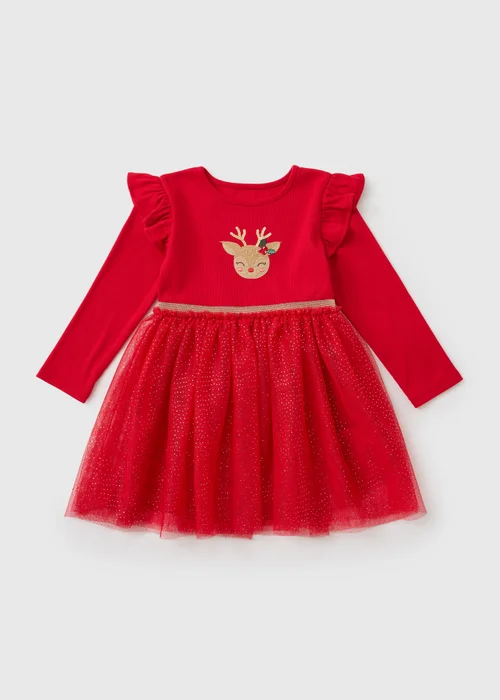 Girls' Red Christmas Reindeer Tutu Dress (1-8 Yrs) - 1-1.5 Yrs Image 1