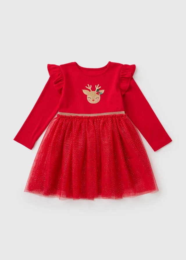 Girls' Red Christmas Reindeer Tutu Dress (1-8 Yrs)