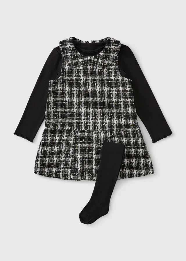 Girls Black Boucle Pinafore Set (1-8yrs)