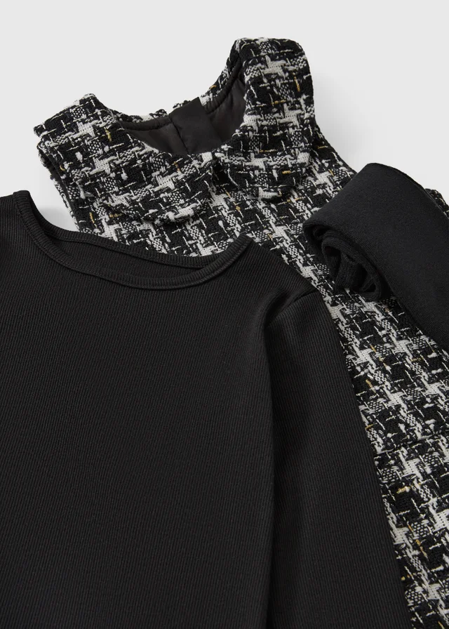 Girls Black Boucle Pinafore Set (1-8yrs)