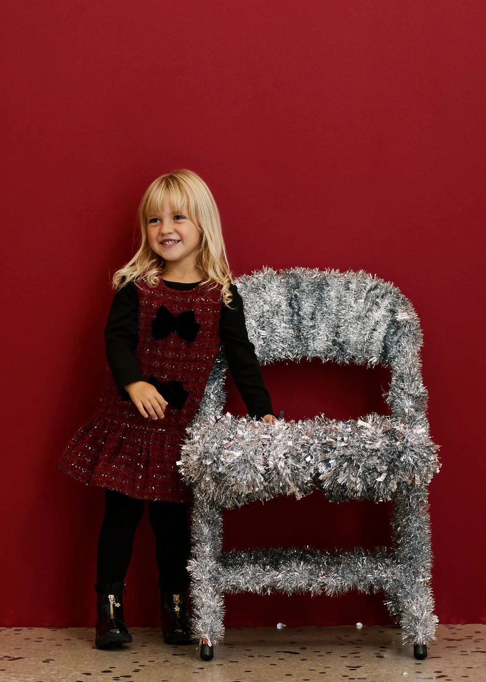 Girls Red Boucle Pinafore Set (1-8yrs) - 1-1.5 Yrs Image 2