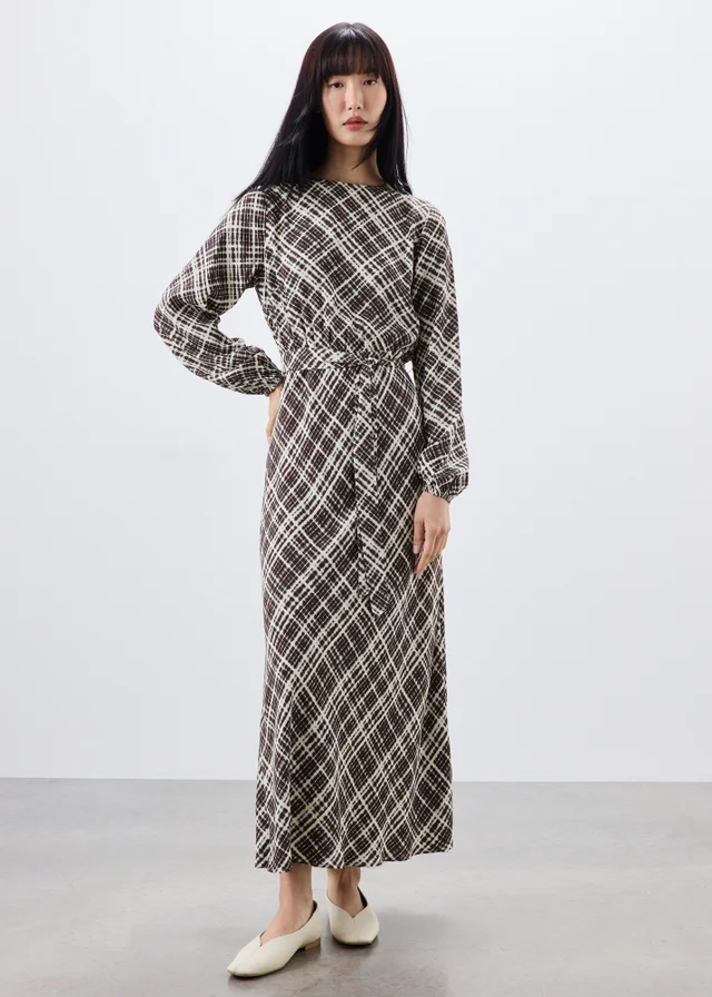 Black Checked Lace Trim Dress